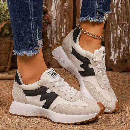 Women Color-Block Chunky Sneakers Non-Slip Casual white trendy sneakers.