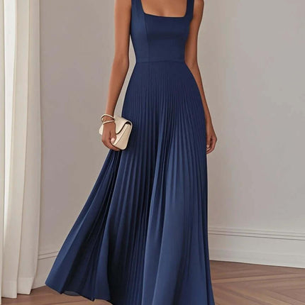 Women Elegant Sleeveless Pleated Midi A-Line Dress Classic Midi Length