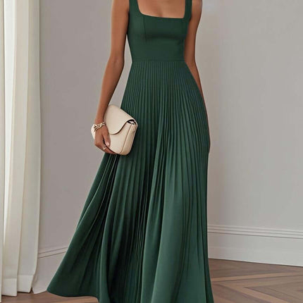 Women Elegant Sleeveless Pleated Midi A-Line Dress Stylish A-Line Silhouette
