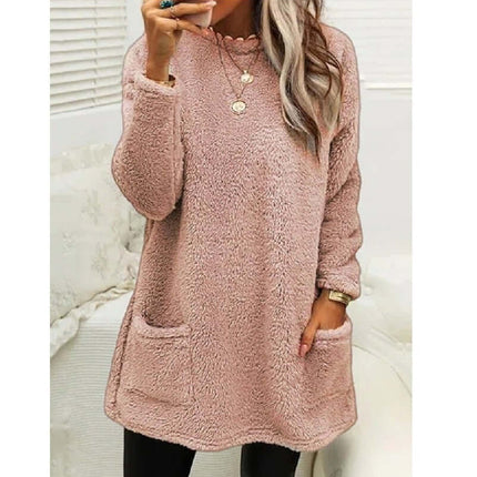 Women Fleece Pullover Winter Hoodie With Pockets solid color style