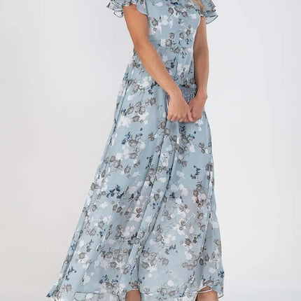 Women Floral Short Sleeve V Neck Beach Maxi Dress on display.
