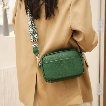 Women Genuine Leather Crossbody Bag Rhombus Strap 13cm height.