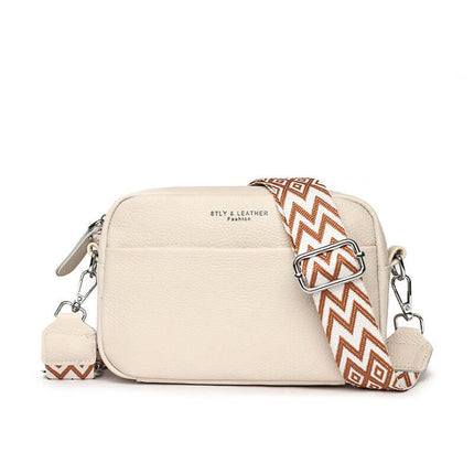 Women Genuine Leather Crossbody Bag Rhombus Strap internal zipper pockets.