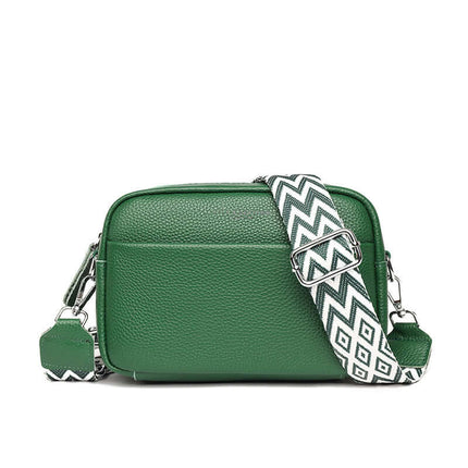Compact Women Genuine Leather Crossbody Bag Rhombus Strap square design.