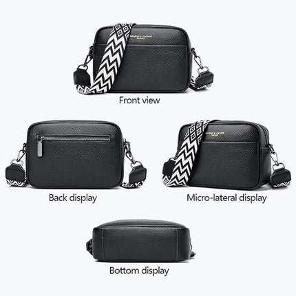 Women Genuine Leather Crossbody Bag Rhombus Strap black small square.