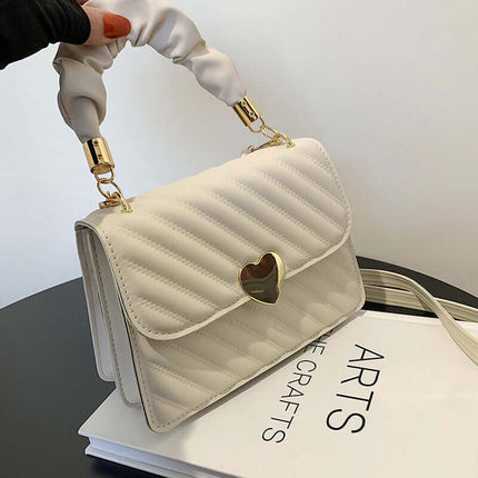 Women Handbags Fashion Chain Shoulder Bag Love Metal khaki color.