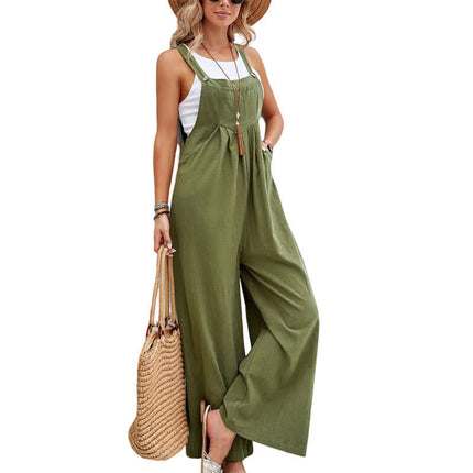 Women Long Bib Pants Overalls cotton fabric texture.