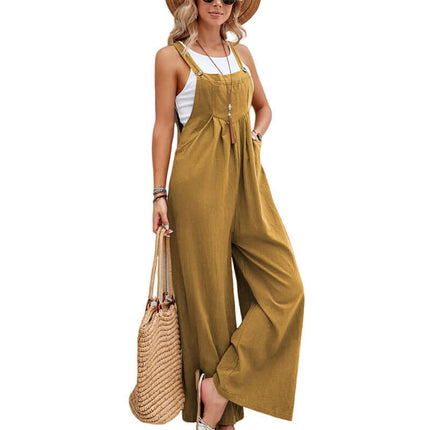 Women Long Bib Pants Overalls khaki garden wear.