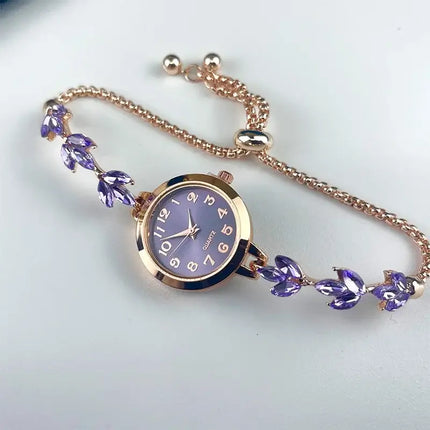 Women Luxury Rhinestone Bracelet Quartz Watch front view