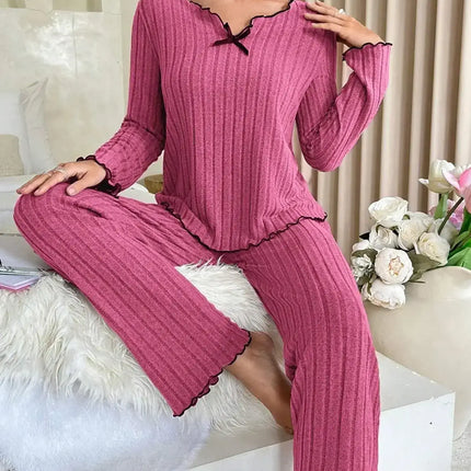 Women Ribbed Pajama Set Autumn Winter 2 Piece front view