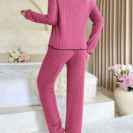 Women Ribbed Pajama Set Autumn Winter 2 Piece top detail