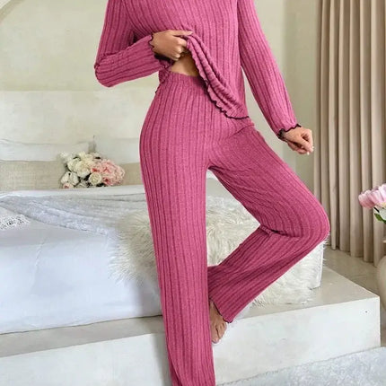 Women Ribbed Pajama Set Autumn Winter 2 Piece pants design