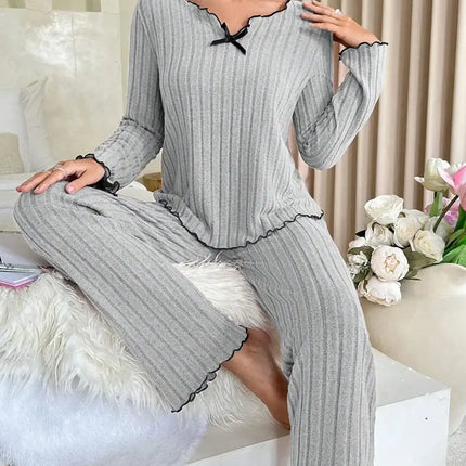 Women Ribbed Pajama Set Autumn Winter 2 Piece soft fabric look