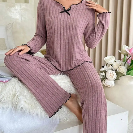 Women Ribbed Pajama Set Autumn Winter 2 Piece relaxed fit style