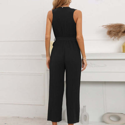 Women Sleeveless V Neck Ruffle Lace Pleated Jumpsuit US UK size chart reference