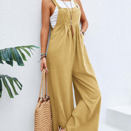 Women solid color casual bib trousers front view