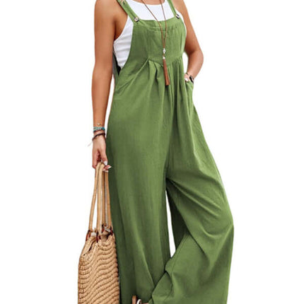 Women solid color casual bib trousers full length