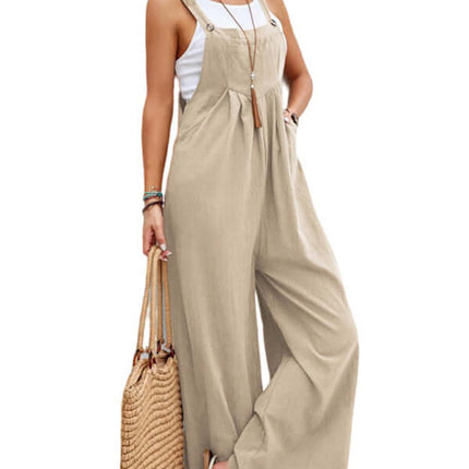 Women solid color casual bib trousers suspender style