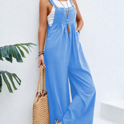 Women solid color casual bib trousers relaxed fit