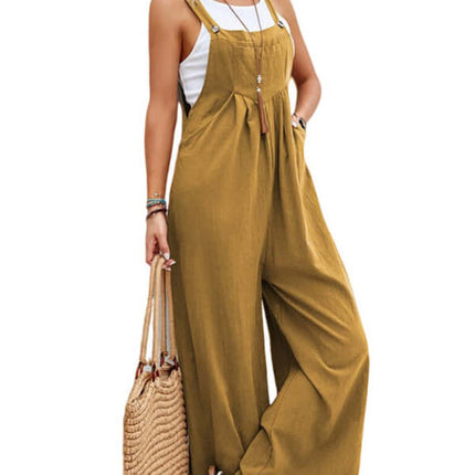 Women solid color casual bib trousers back design