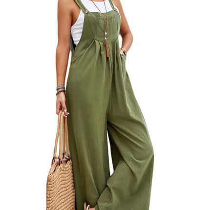 Women solid color casual bib trousers slant pockets detail