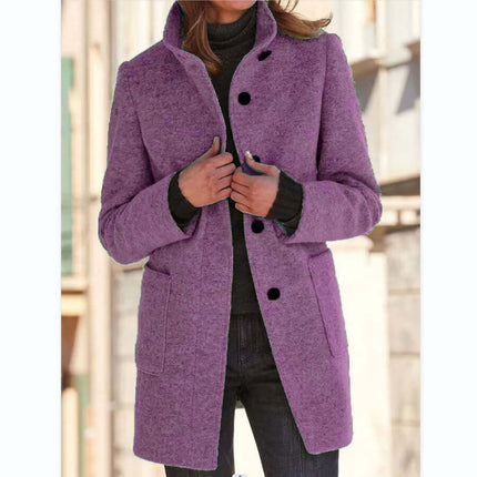 Women Stand Collar Woolen Coat Fall Winter Outwear size 3XL 125cm bust.