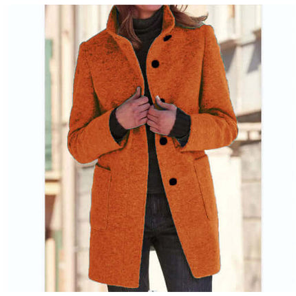 Women Stand Collar Woolen Coat Fall Winter Outwear size 4XL plus size outwear.