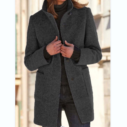 Women Stand Collar Woolen Coat Fall Winter Outwear long sleeve outwear women.