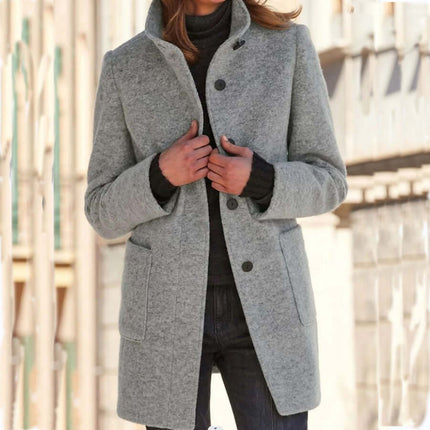 Women Stand Collar Woolen Coat Fall Winter Outwear size XL 115cm bust.