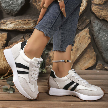 Women Stripe Lace-up Thick Bottom Casual Sneakers flat heel design sneakers.