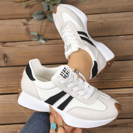 Women Stripe Lace-up Thick Bottom Casual Sneakers summer spring autumn shoes.