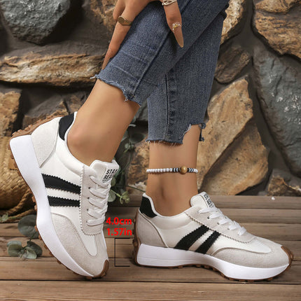 Women Stripe Lace-up Thick Bottom Casual Sneakers size 38 EU 37.