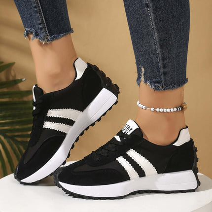 Women Stripe Lace-up Thick Bottom Casual Sneakers size 41 EU 40.