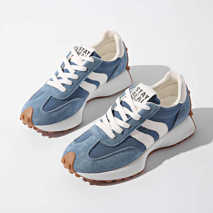 Women Stripe Lace-up Thick Bottom Casual Sneakers foot length 22.5cm.
