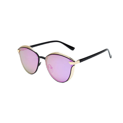 Women Stylish Polarized Sunglasses UV400 Alloy Top premium gold frame with reflective blue lenses for ocean traveling