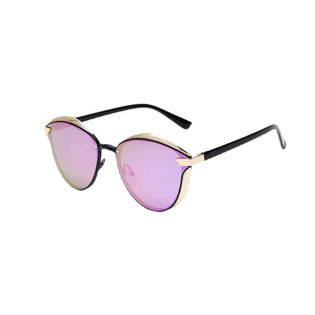 Women Stylish Polarized Sunglasses UV400 Alloy Top premium gold frame with reflective blue lenses for ocean traveling