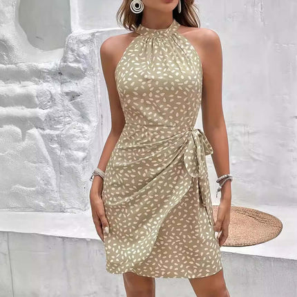 Women Summer Halterneck Floral Tied Waist Dress Modern Summer Style
