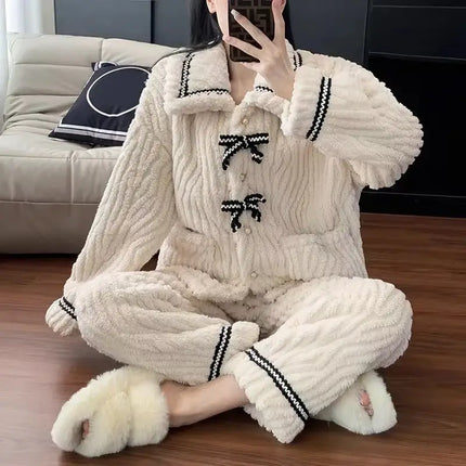 Women Thick Winter Princess Pajama Set 2 Pcs front view
