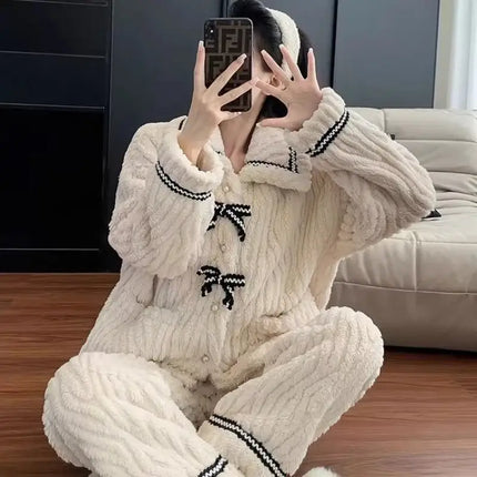 Women Thick Winter Princess Pajama Set 2 Pcs cozy homewear outfit