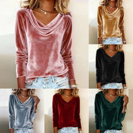 Women Velvet Long Sleeve Shirt gold color party wear.
