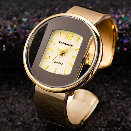Women Watches Luxury Brand Quartz Dial Dress Bracelet with modern design and gold bracelet.