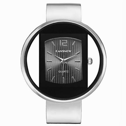 Women Watches Luxury Brand Quartz Dial Dress Bracelet featuring a sleek design and elegant black and silver color scheme.