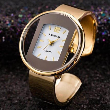 Women Watches Luxury Brand Quartz Dial Dress Bracelet featuring a sleek gold design and elegant minimalist face.