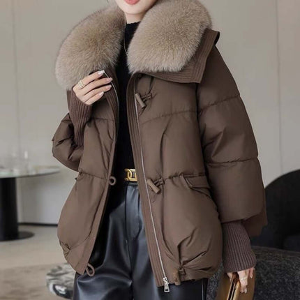 Women Winter Short Fur Collar Padded Jacket white color
