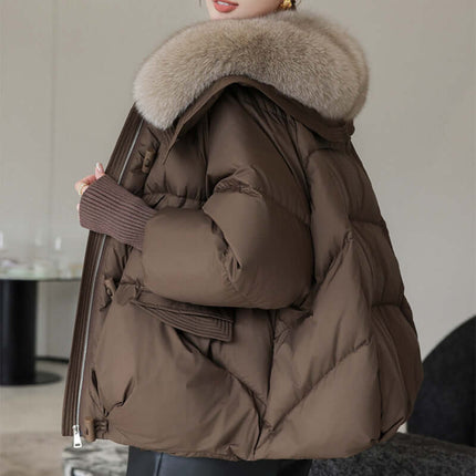 Women Winter Short Fur Collar Padded Jacket zipper design