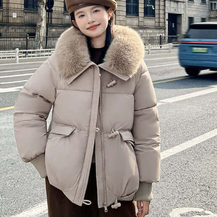 Women Winter Short Fur Collar Padded Jacket side view