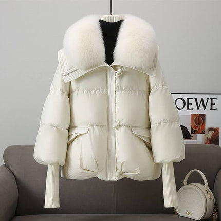 Women Winter Short Fur Collar Padded Jacket back view