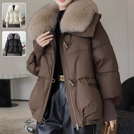 Women Winter Short Fur Collar Padded Jacket front view
