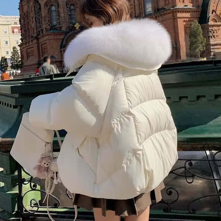 Women Winter Short Fur Collar Padded Jacket black color