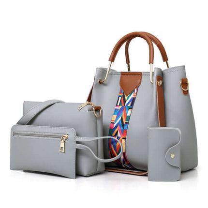 Womens 4 Piece Fashion Tote Shoulder Crossbody Bucket Bag for work shopping and travel